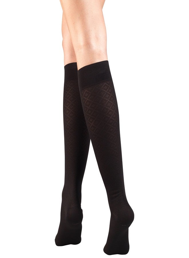 Truform Compression Socks, 15-20 mmHg, Women's Dress Socks, Knee High Over Calf Length, Black Diamond Knit, Medium - Image 2